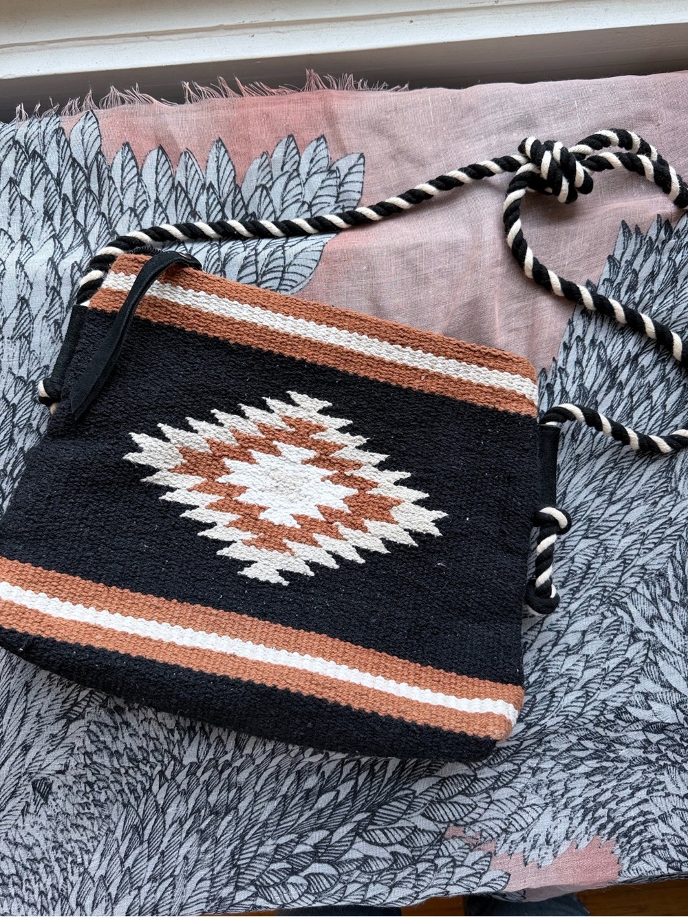 World Market Woven Southwestern Geometric Rope Crossbody Bag